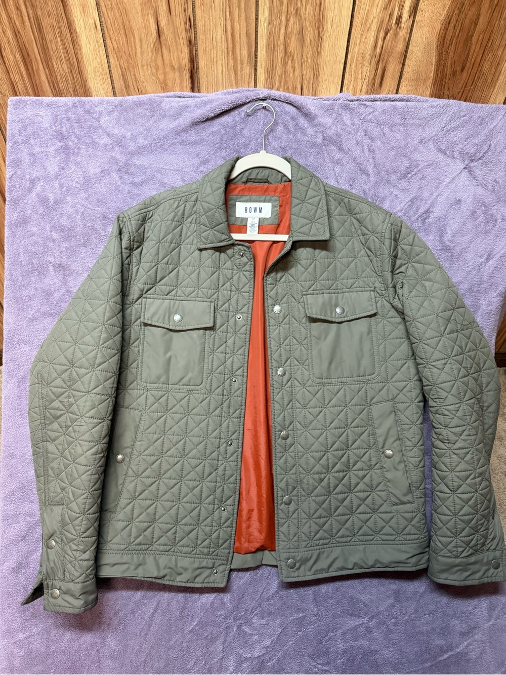 ROWIN Quilted Olive Green Lightweight Jacket with Orange Lining